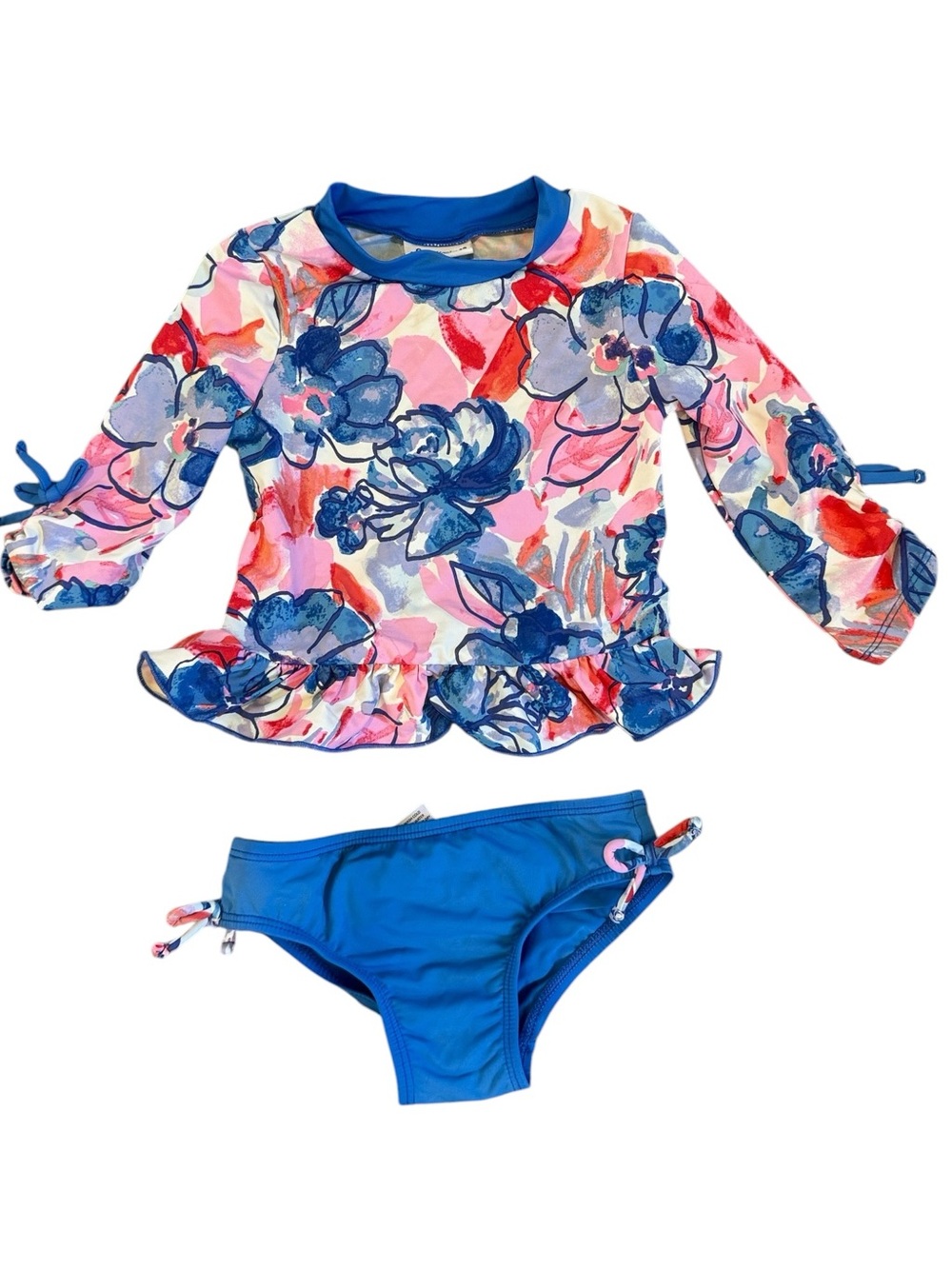 Floatimini Kids Blue Floral Long-Sleeve Rash Guard Swim Set